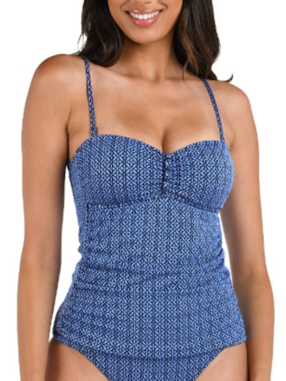 La Blanca Women's Charmed Coast Printed Bandeau Tankini Top Blue Size 10 9722
